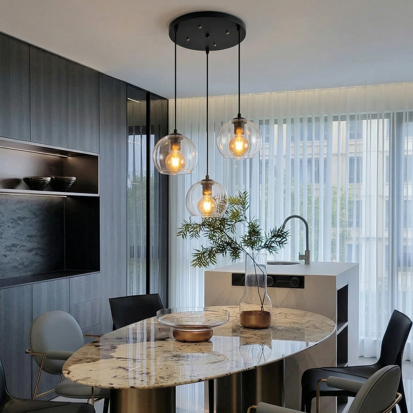 Spherical Glass Pendant Light Modern Double-Layer Globe Smoke & Amber Hanging Lamp