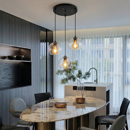 Spherical Glass Pendant Light Modern Double-Layer Globe Smoke & Amber Hanging Lamp