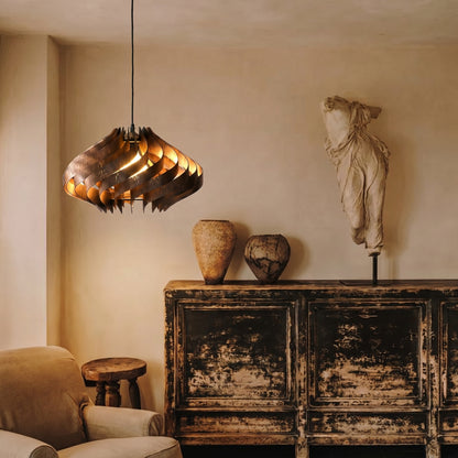Modern Curved Wood Veneer Swirl Pendant Light - Japandi Onion Dome Chandelier