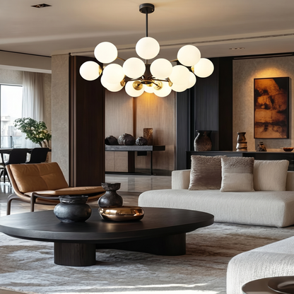 Modern Dual-Tier Globe Chandelier Mid-Century Black & Gold 10-Light Chandelier