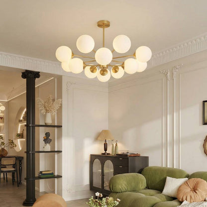 Modern Brass Sputnik Chandelier - 6-Light Opal Globe Chandelier