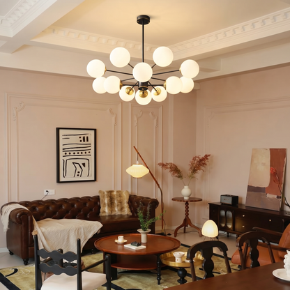 Modern Dual-Tier Globe Chandelier Mid-Century Black & Gold 10-Light Chandelier