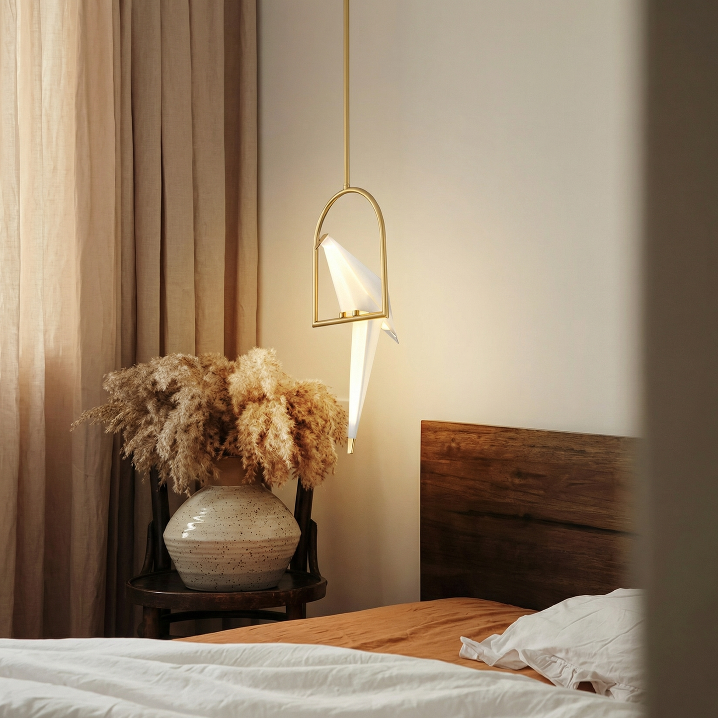 Single Origami Bird Pendant Light | Gold Modern Bedside Lamp