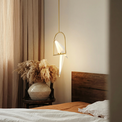 Single Origami Bird Pendant Light | Gold Modern Bedside Lamp