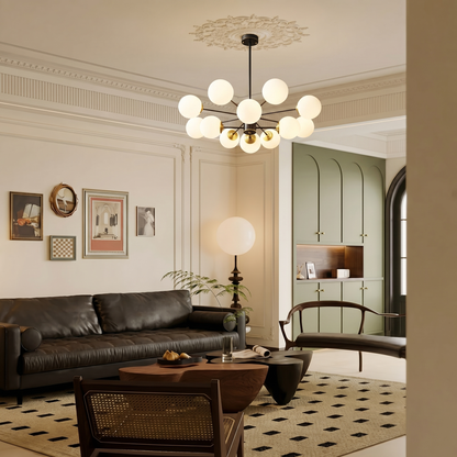 Modern Dual-Tier Globe Chandelier Mid-Century Black & Gold 10-Light Chandelier