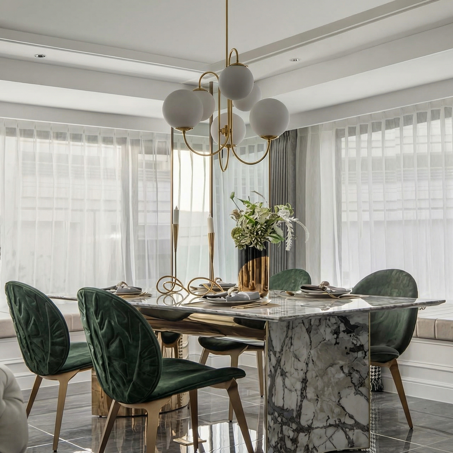 Metal Glass Living Room Gooseneck Chandeliers Modern 6-Light Orb