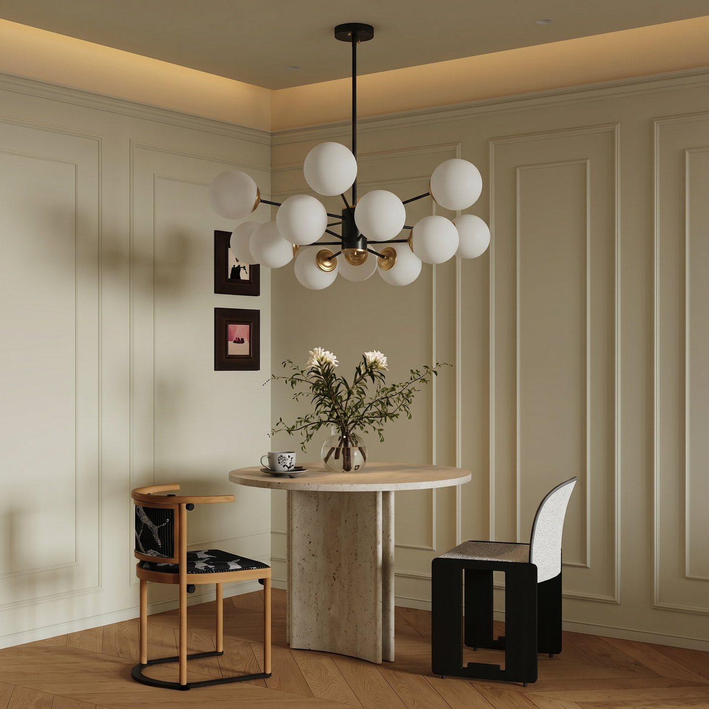 Modern Dual-Tier Globe Chandelier Mid-Century Black & Gold 10-Light Chandelier