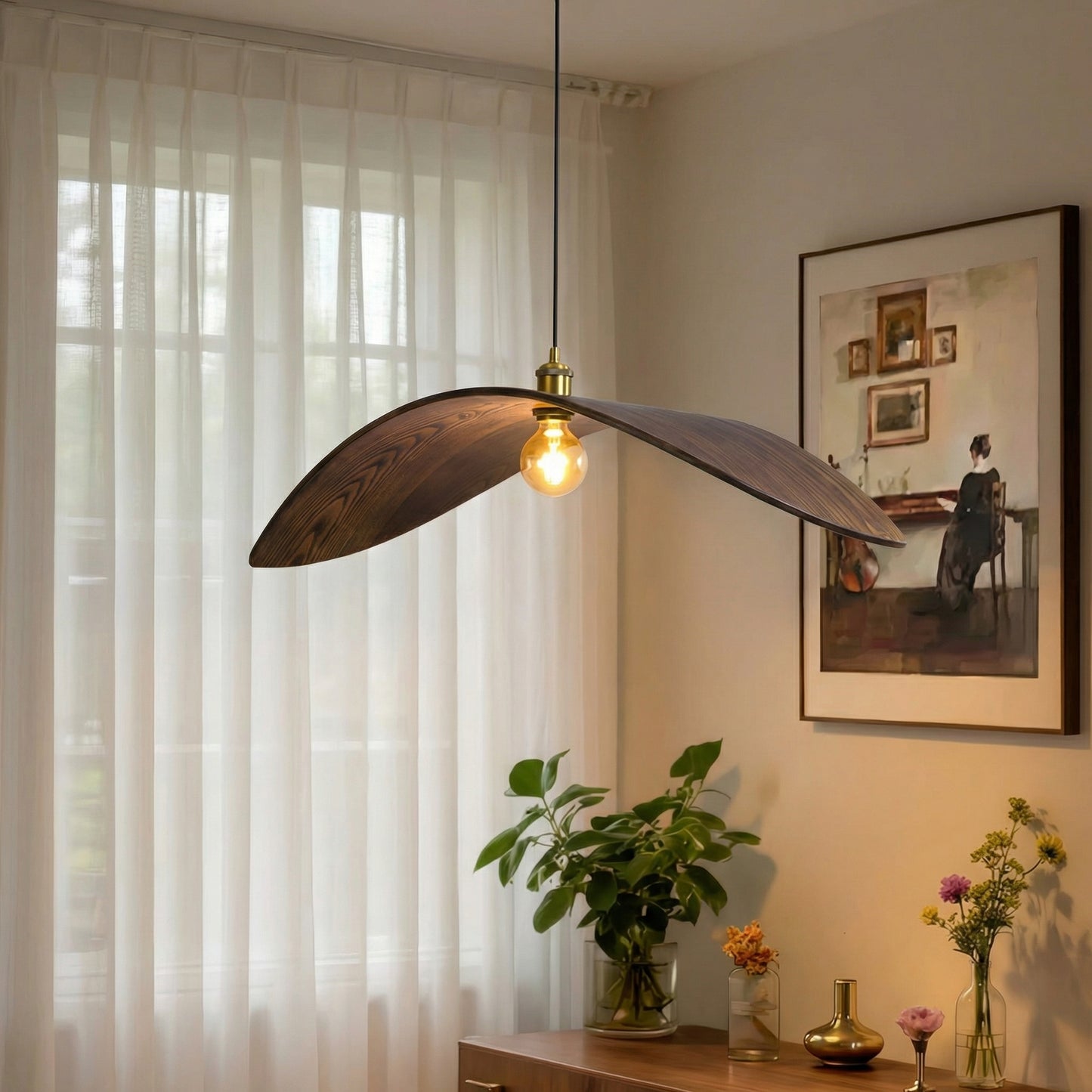 Modern Curved Wood Wave Pendant Light - Mid-Century Japandi Chandelier