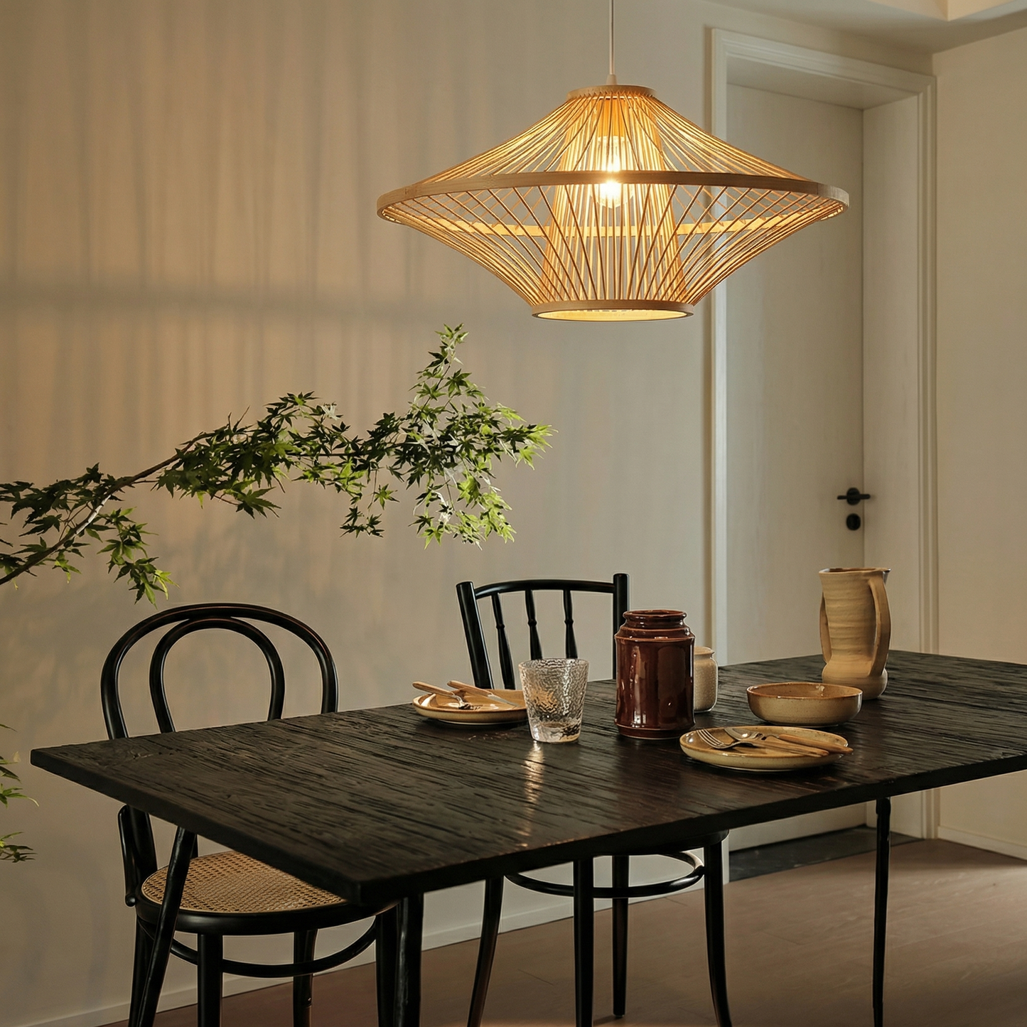Handmade Bamboo Pendant Light Artistic - Japandi Saucer Bamboo Chandelier