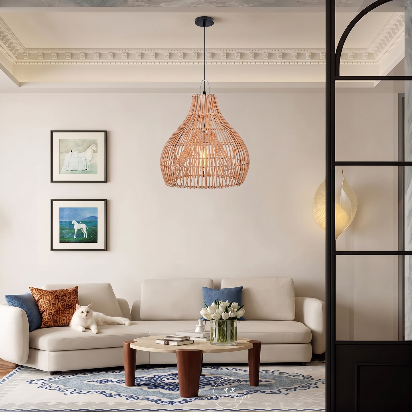 Hand-Woven Rattan Wicker Pendant Light - Japandi Gourd Chandelier