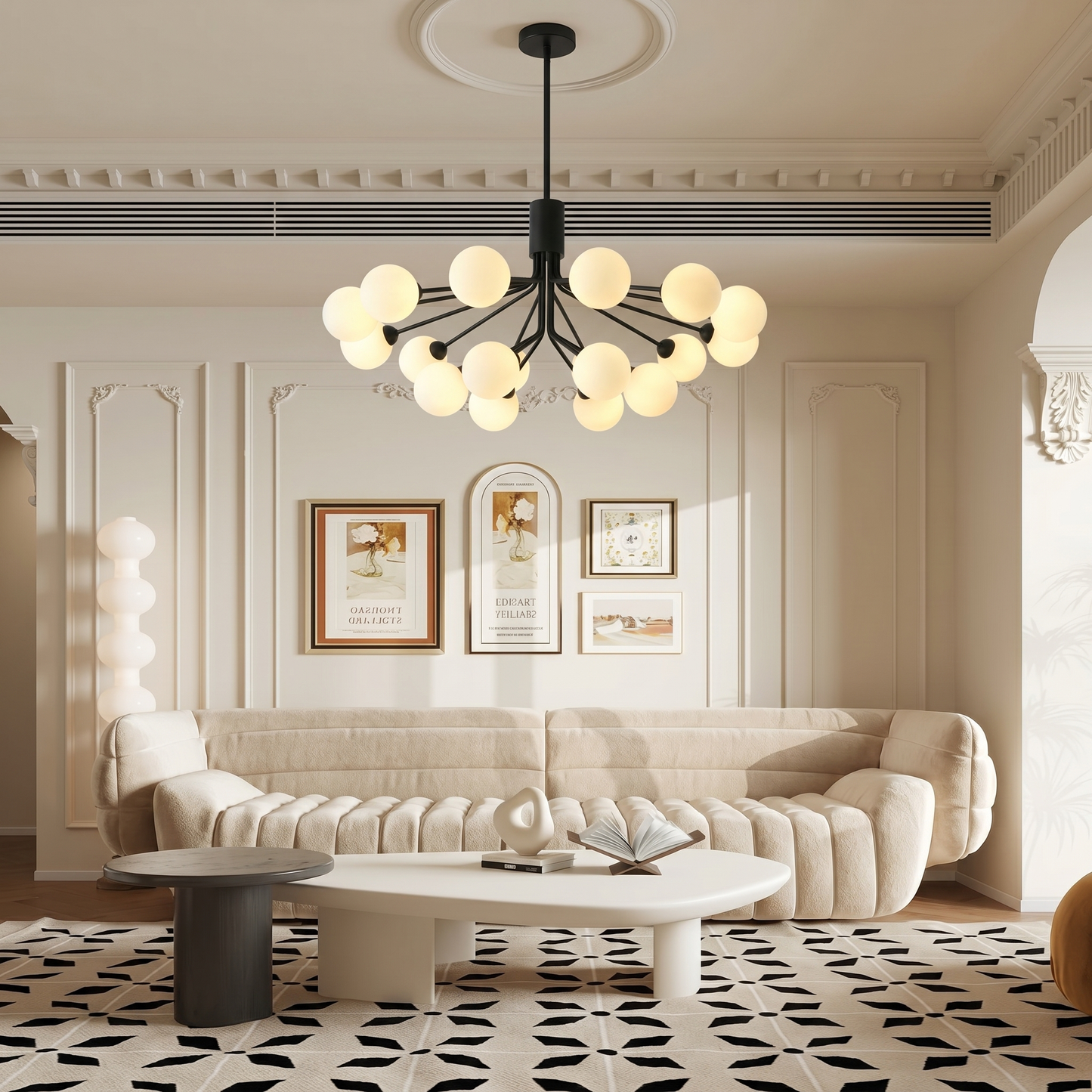 Modern Matte Black Branching Globe Chandelier - Nordic 18-Light Pendant