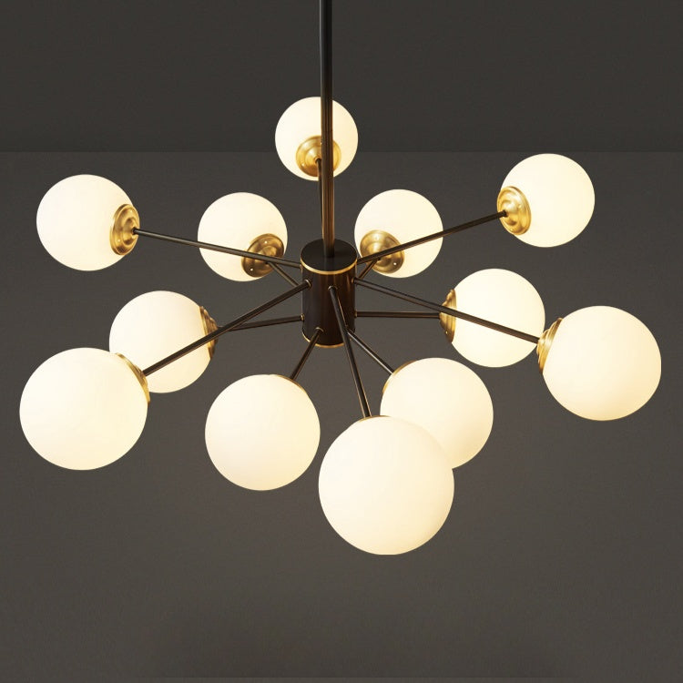 Modern Dual-Tier Globe Chandelier Mid-Century Black & Gold 10-Light Chandelier