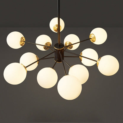 Modern Dual-Tier Globe Chandelier Mid-Century Black & Gold 10-Light Chandelier