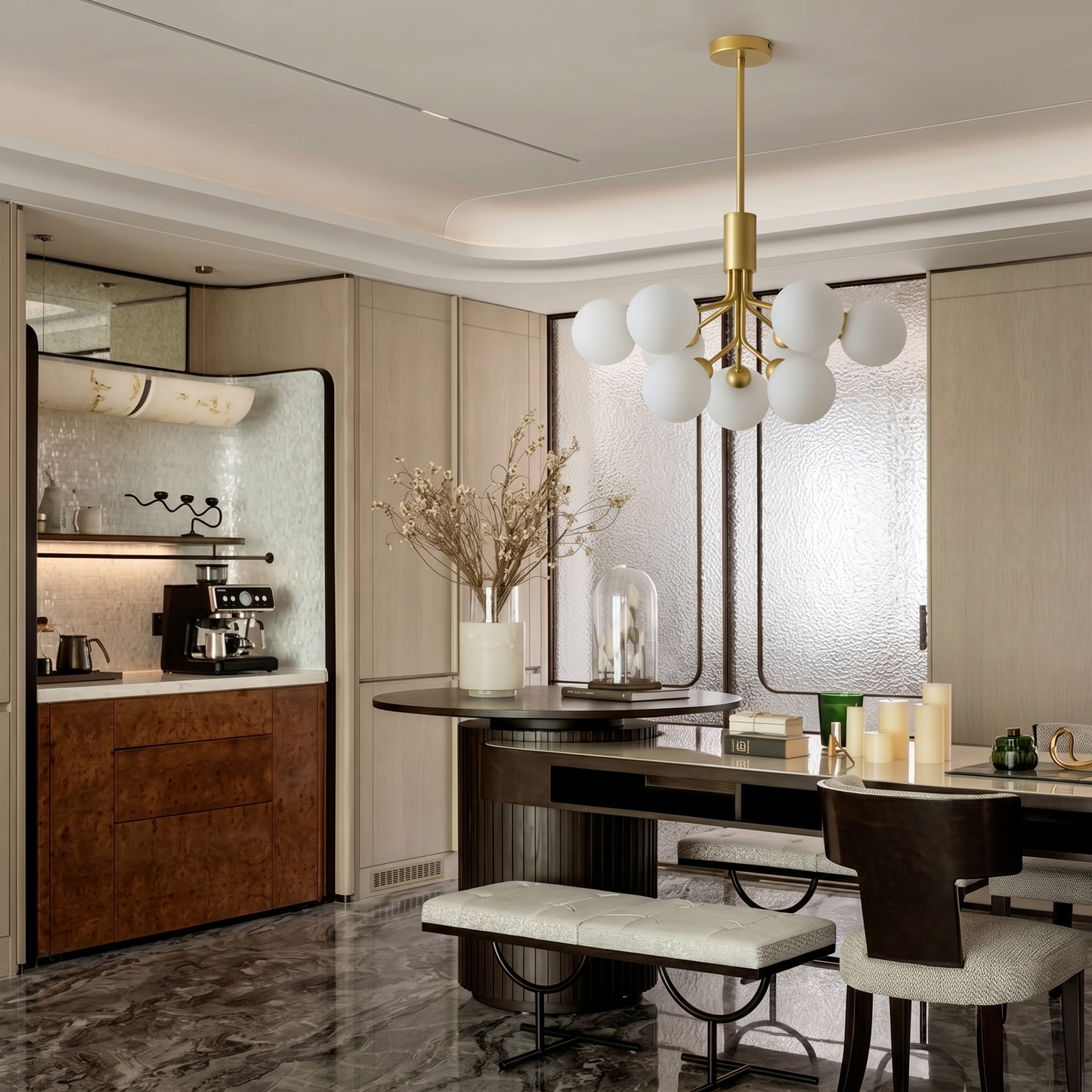 Modern Branching Globe Chandelier - Nordic Gold 18-Light Pendant