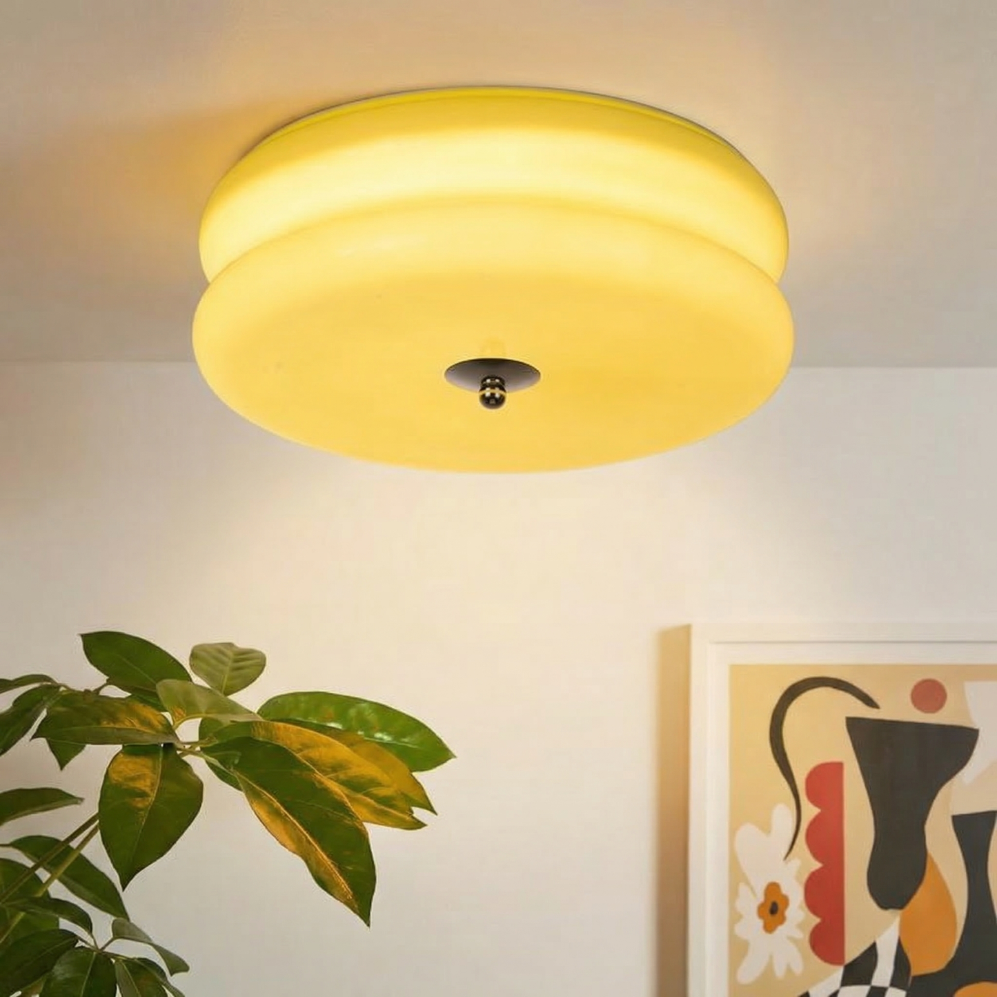 Art Deco Double-Tier Glass Flush Mount - Retro Macaron Ceiling Light