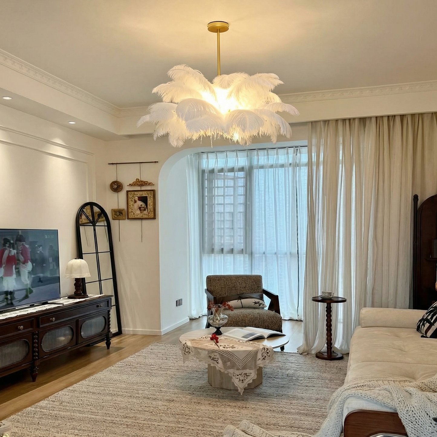 Modern Real Ostrich Feather Chandelier - Luxury Gold Pendant Light