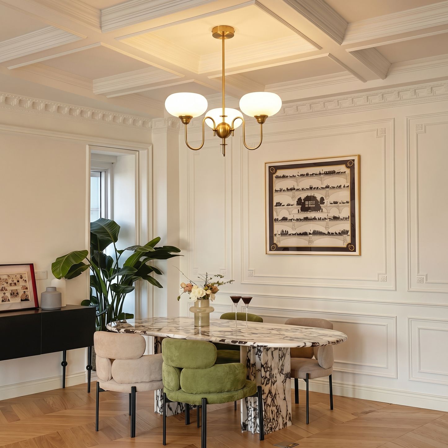 Modern Gooseneck Globe Chandelier - Mid-Century French Retro Pendant Light