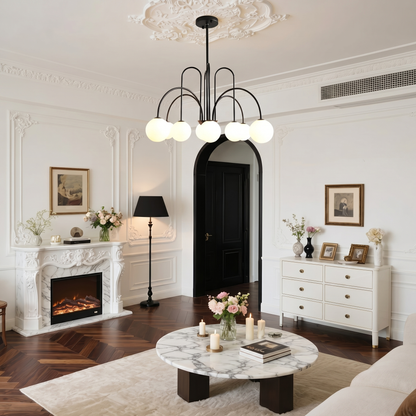 Modern Gooseneck Globe Chandelier - Mid-Century Black Arched Pendant Light