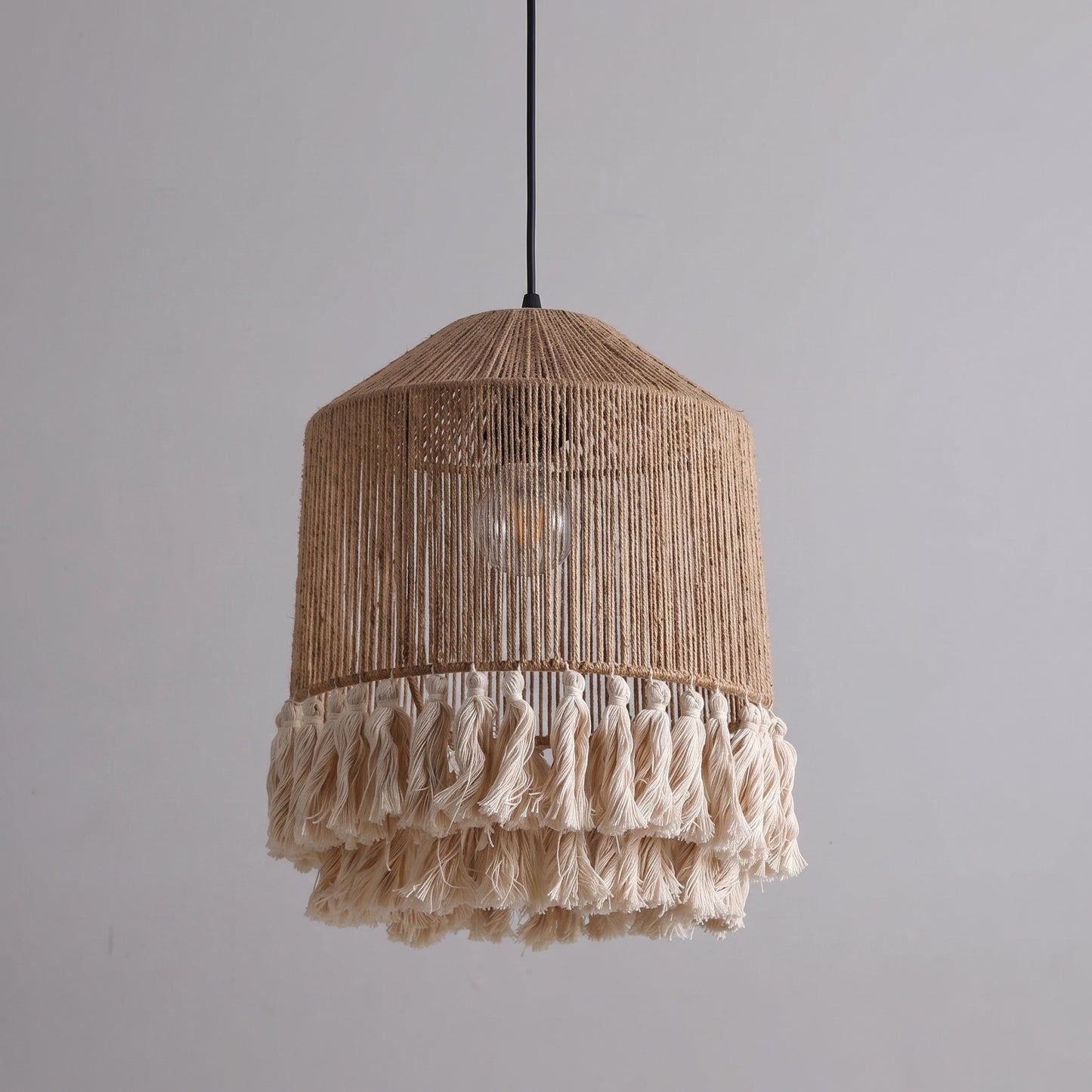 Modern Boho Jute Rope Pendant Light - Fringe Tassel Chandelier