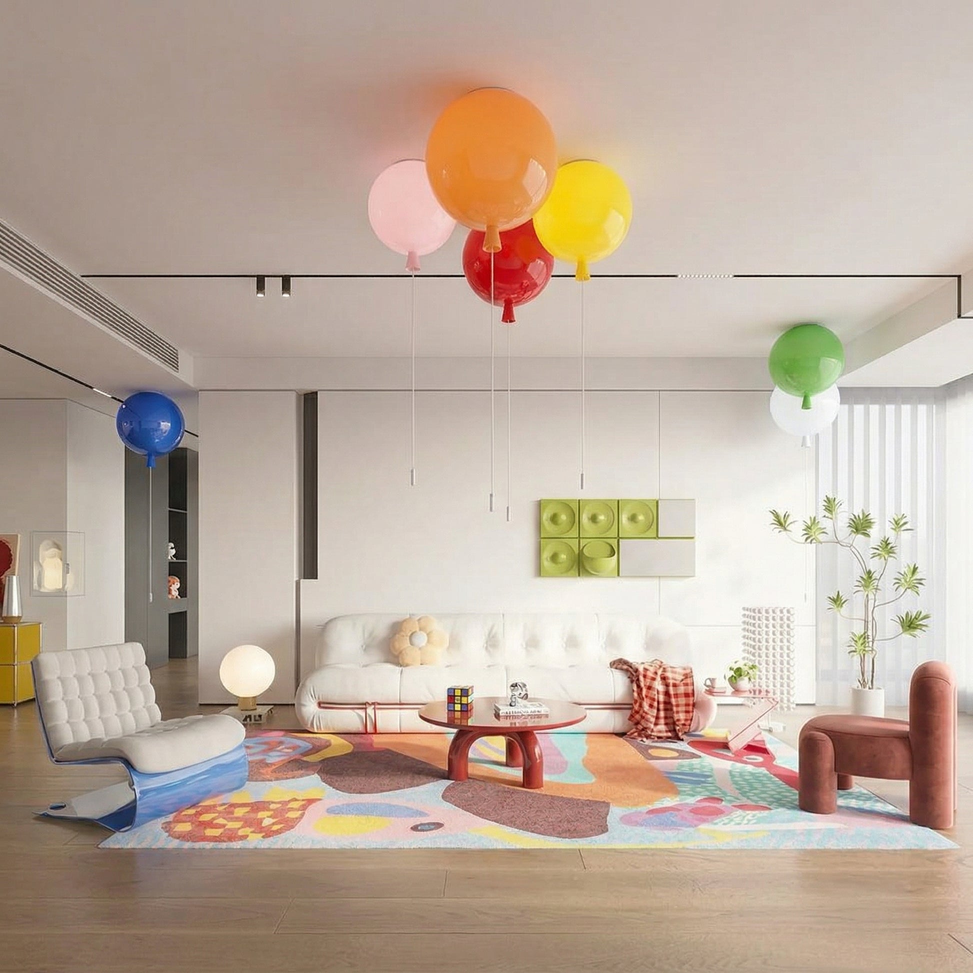 Modern Red Balloon Ceiling Light with White Pull-String Switch for Kids Bedroom Decor