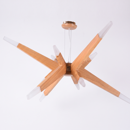 Modern Solid Wood Sputnik Chandelier - 12-Light Starburst Pendant LED