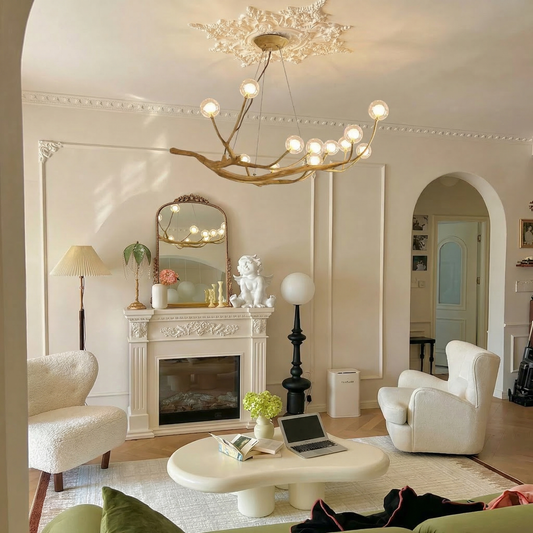 Organic Branch Chandelier - Modern Tree Branch Light with Glass Globes