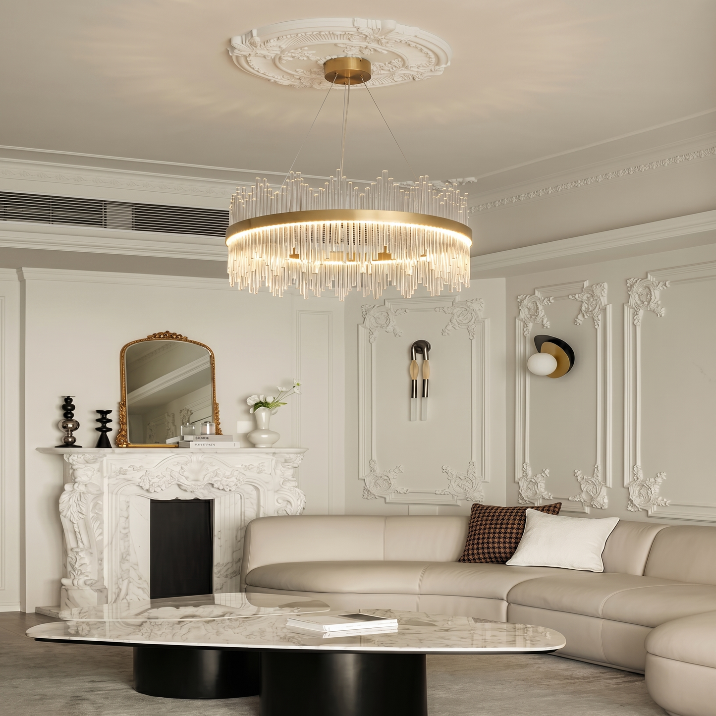 Modern Crystal Wave Chandelier - Luxury Gold Fringe Pendant Light