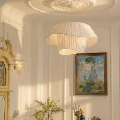 Modern Layered Wavy Pleated Fabric Pendant Light - Japandi Drum Chandelier