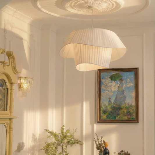 Modern Layered Wavy Pleated Fabric Pendant Light - Japandi Drum Chandelier