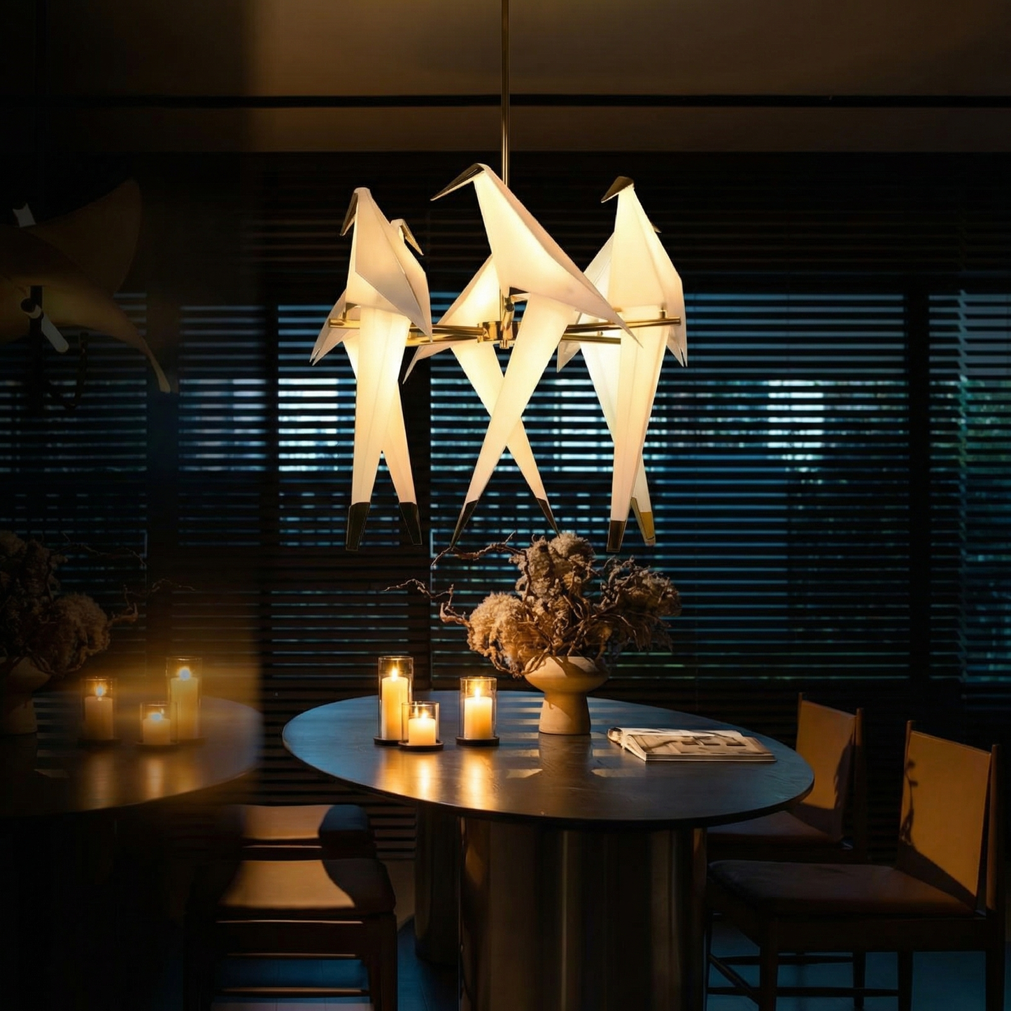 Modern Origami Bird Chandelier - Gold Perch Bird Pendant Light