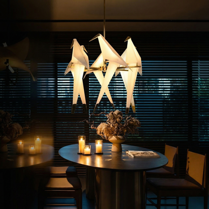 Modern Origami Bird Chandelier - Gold Perch Bird Pendant Light
