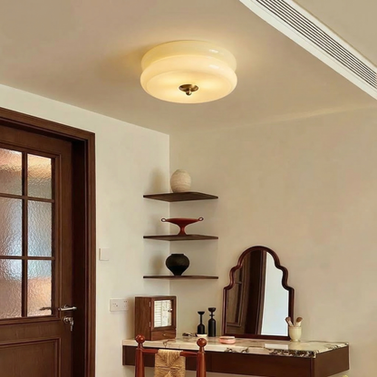 Art Deco Double-Tier Glass Flush Mount - Retro Macaron Ceiling Light
