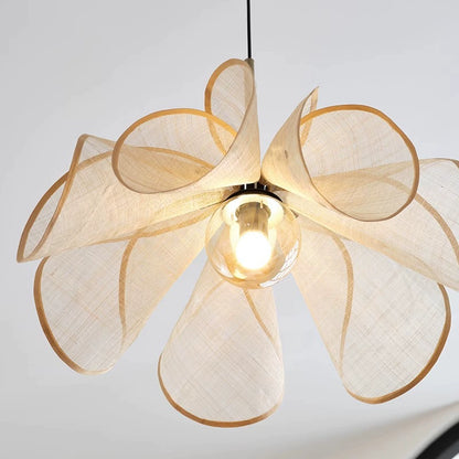 French Petal Linen Pendant Light - Floral Fabric Chandelier Boho