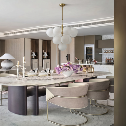 Modern Ribbed Glass Globe Chandelier - Nordic Brass Cluster Pendant Light
