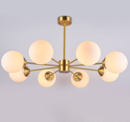 Modern Brass Sputnik Chandelier - 6-Light Opal Globe Chandelier