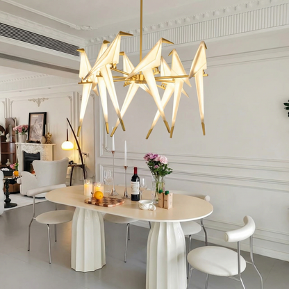 Large 8 Lights Origami Bird Chandelier - Gold Branching Perch Lamp