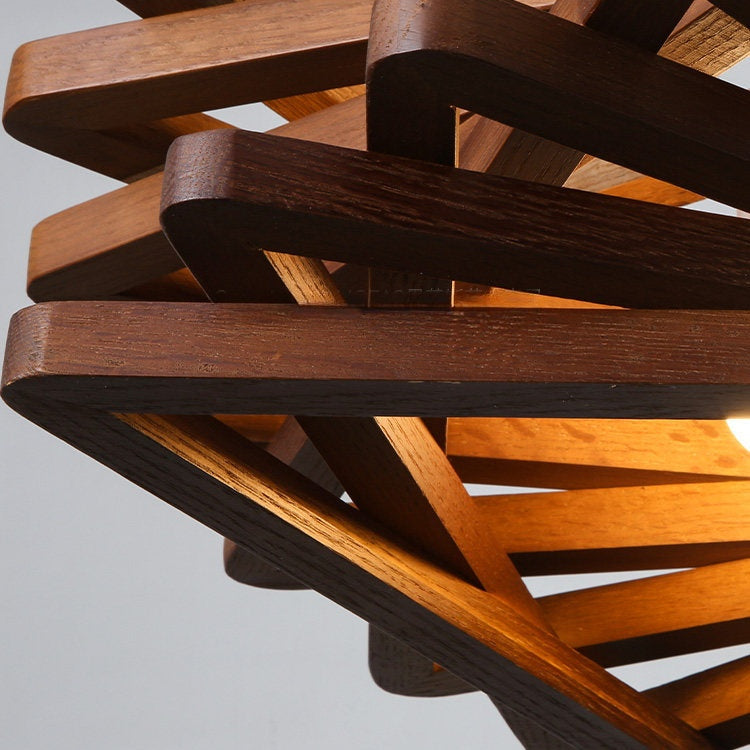 Modern Spiral Wood Triangle Pendant Light - Nordic Helical Chandelier