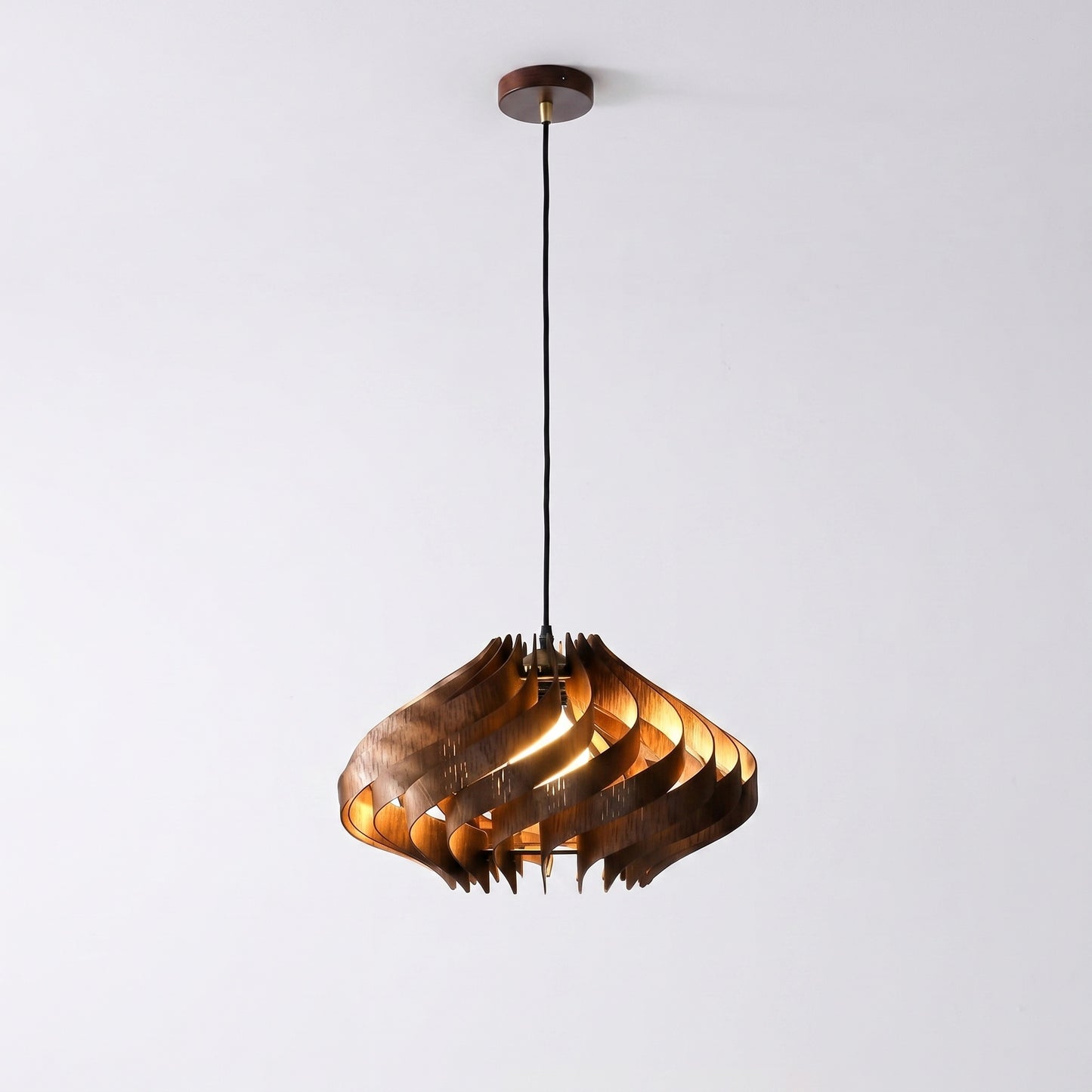 Modern Curved Wood Veneer Swirl Pendant Light - Japandi Onion Dome Chandelier