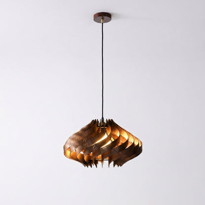 Modern Curved Wood Veneer Swirl Pendant Light - Japandi Onion Dome Chandelier