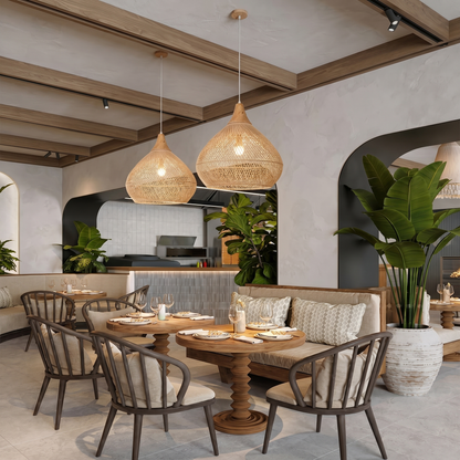 Modern Hand-Woven Rattan Pendant Light - Nordic Organic Teardrop Lamp