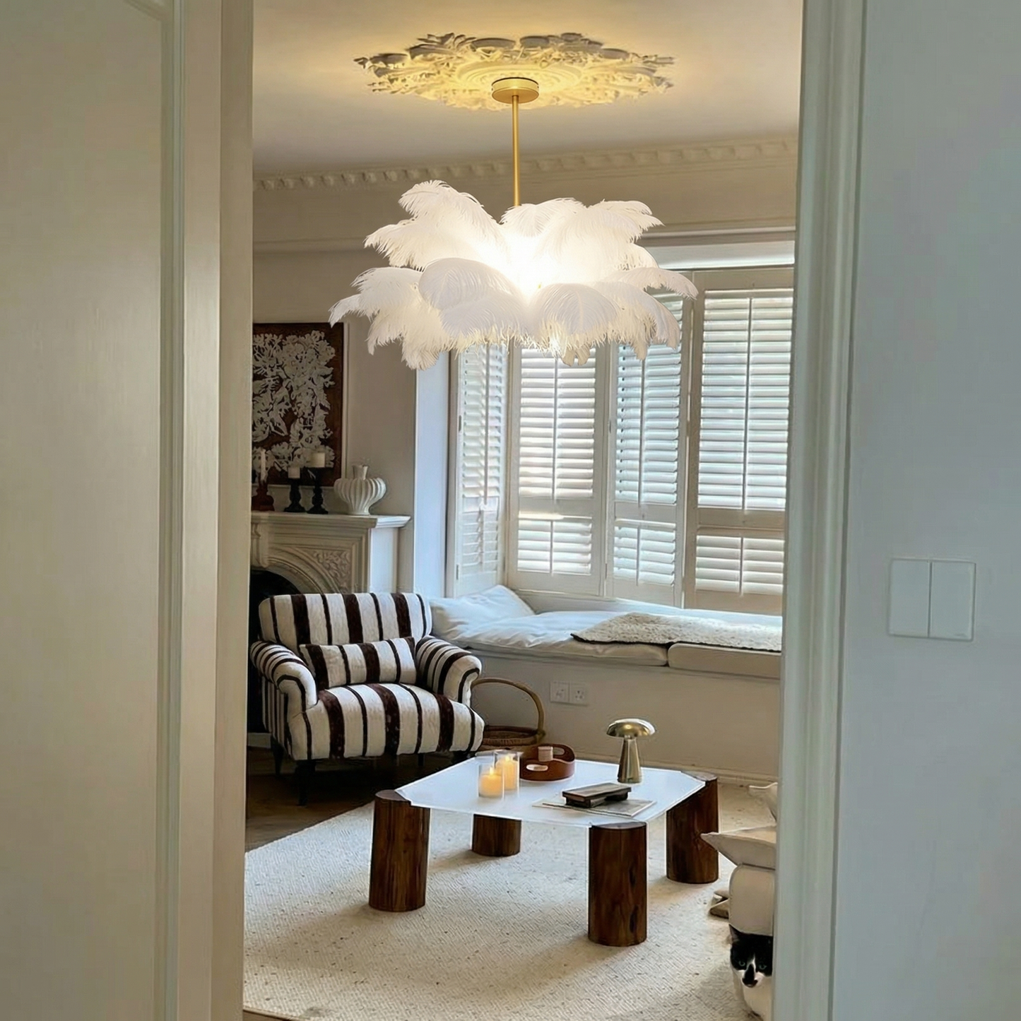 Modern Real Ostrich Feather Chandelier - Luxury Gold Pendant Light