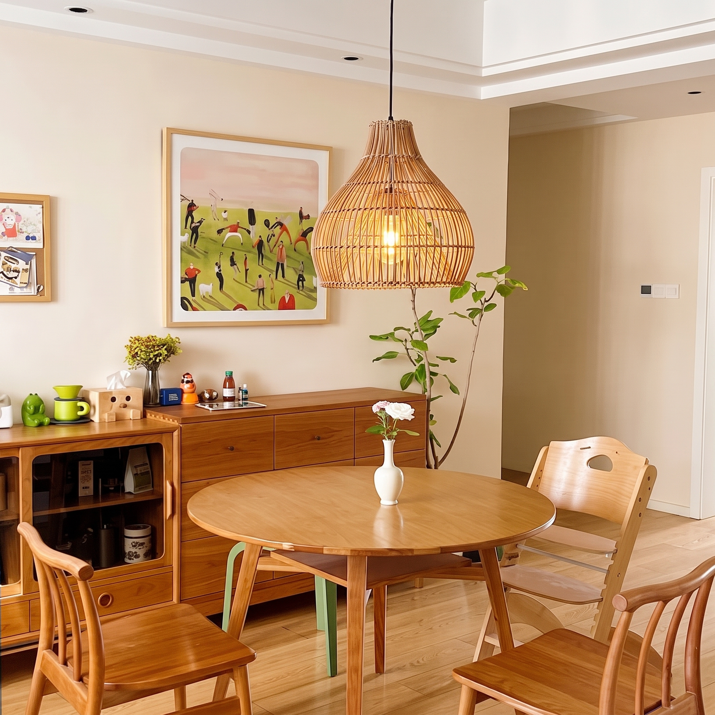 Hand-Woven Rattan Wicker Pendant Light - Japandi Gourd Chandelier