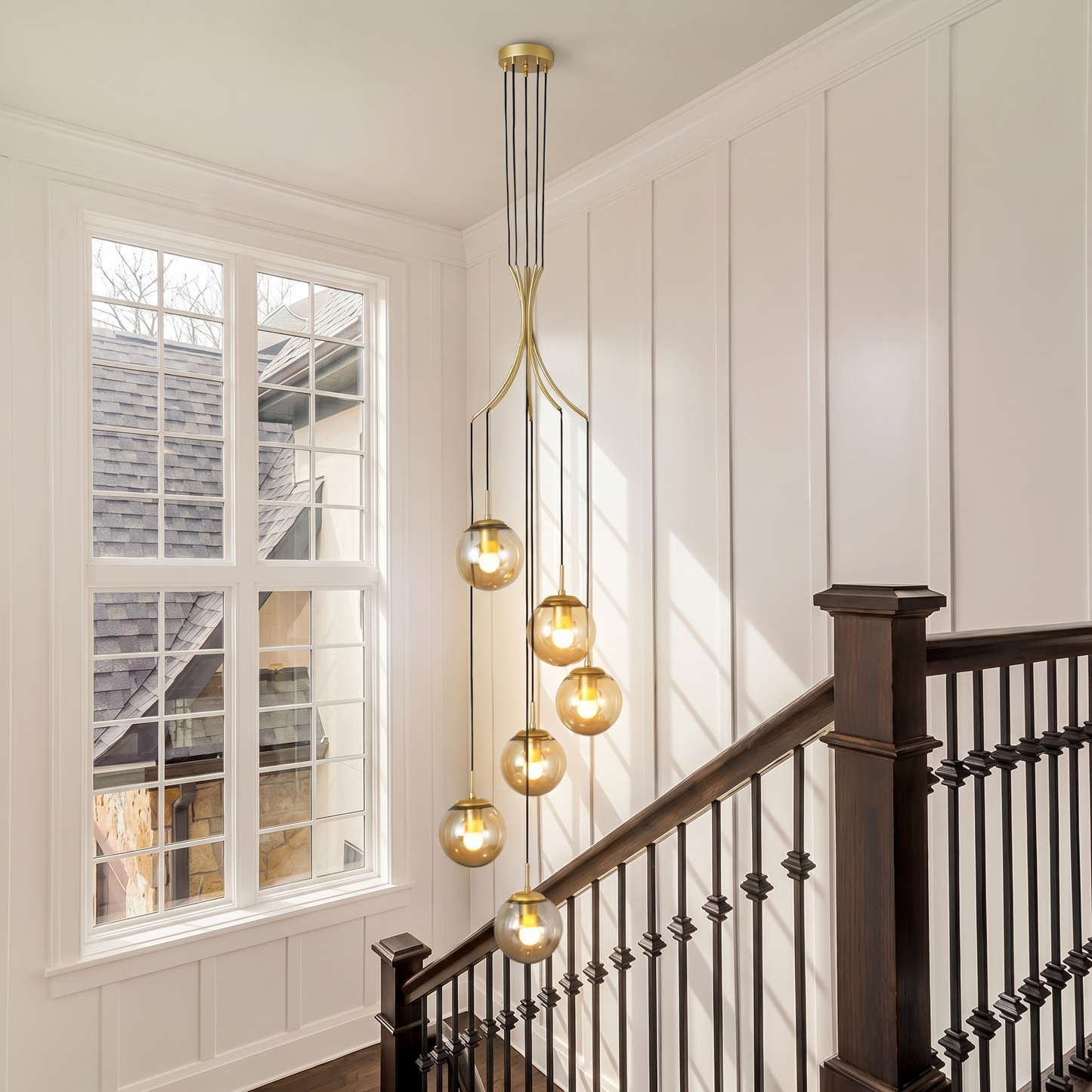 Modern Nordic Spiral Glass Globe Chandelier - Luxury Gold Staircase Pendant Light