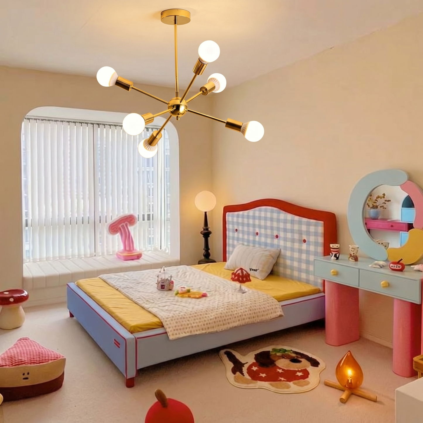 Modern Sputnik Chandelier - Mid-Century Gold Starburst Pendant Light