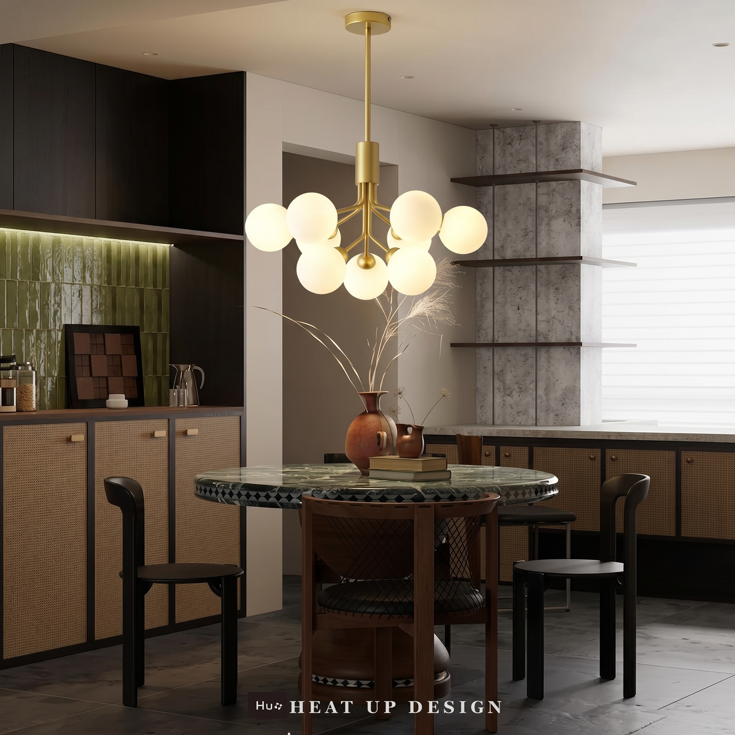 Modern Branching Globe Chandelier - Nordic Gold 18-Light Pendant