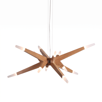 Modern Solid Wood Sputnik Chandelier - 12-Light Starburst Pendant LED