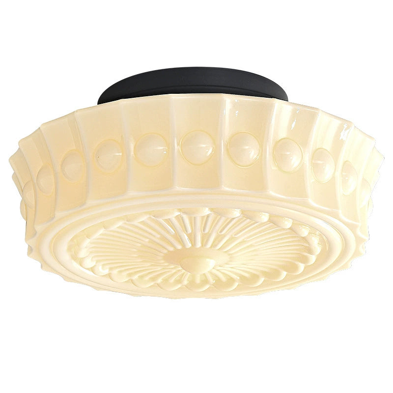 Vintage Hobnail Milk Glass Flush Mount - Retro Art Deco Ceiling Light
