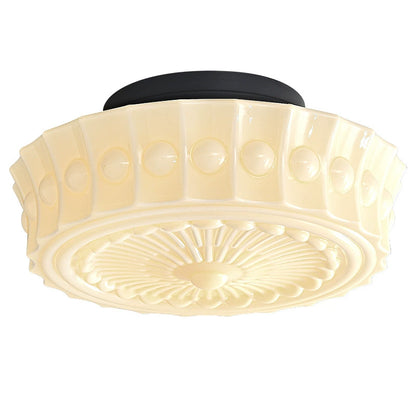 Vintage Hobnail Milk Glass Flush Mount - Retro Art Deco Ceiling Light