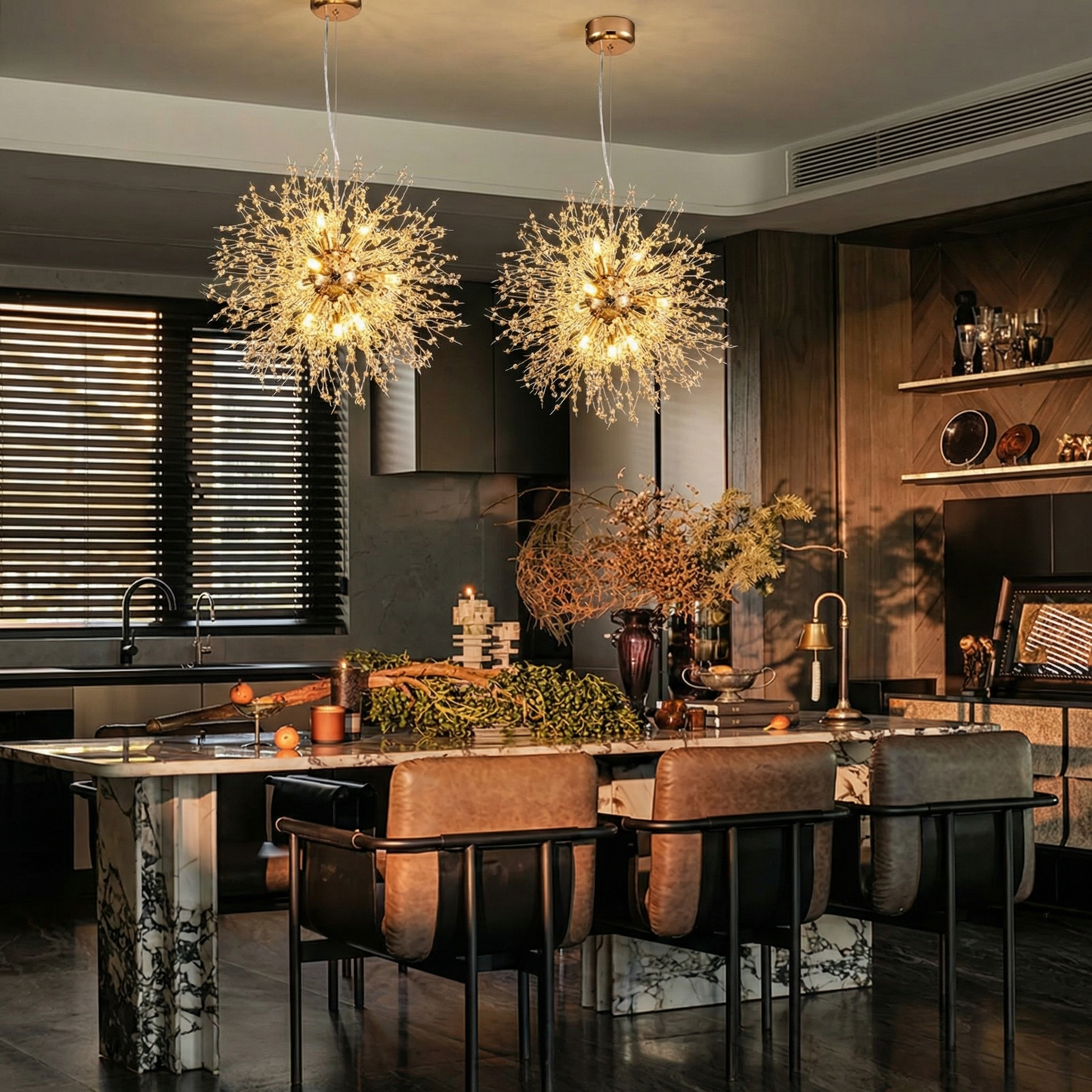 Modern Crystal Firework Chandelier - Gold Dandelion Pendant Light