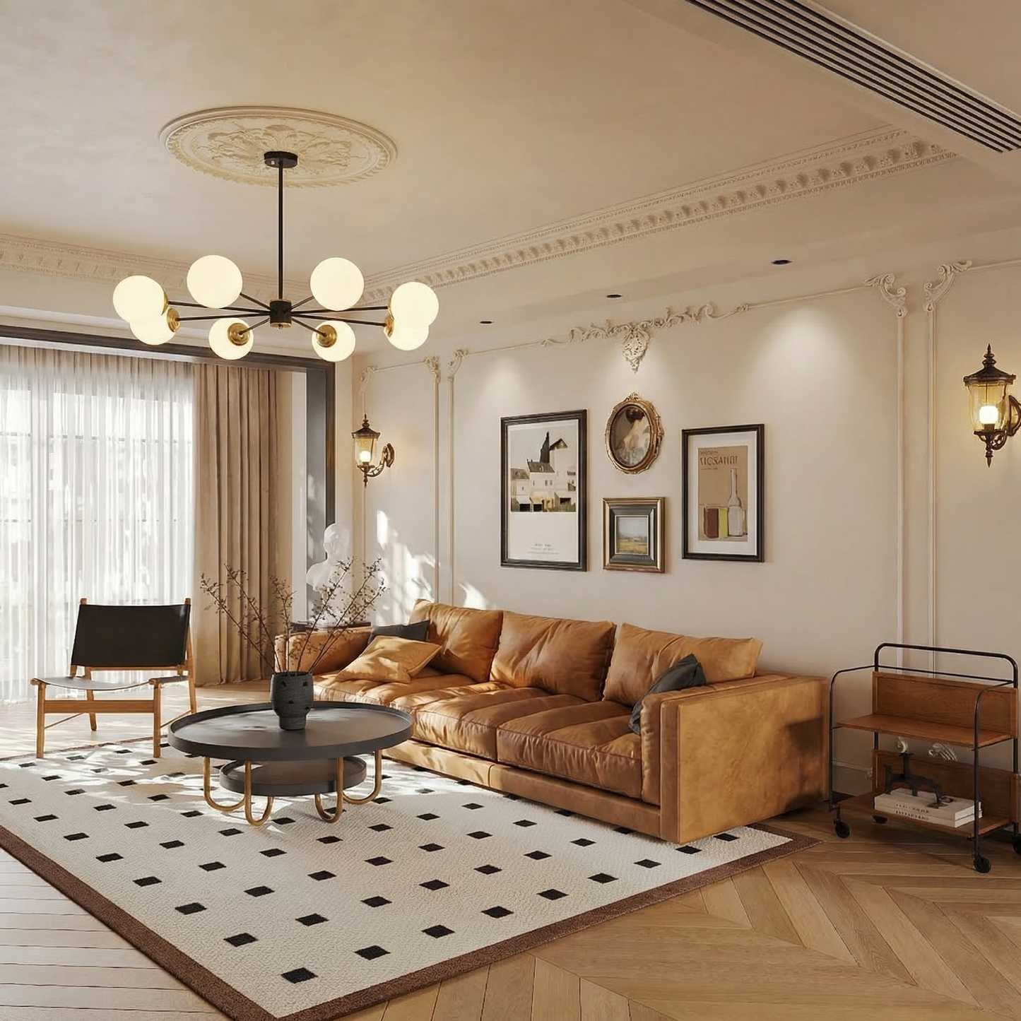 Modern Black & Brass Sputnik Chandelier - 4/6/8 Light Globe Lamp